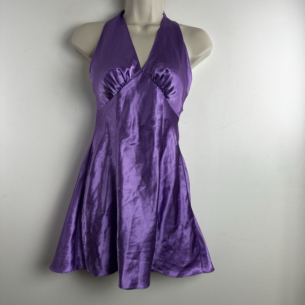 Purple Satin Halter Babydoll Lingerie Mini Dress Womens Small Coquette Fairy
